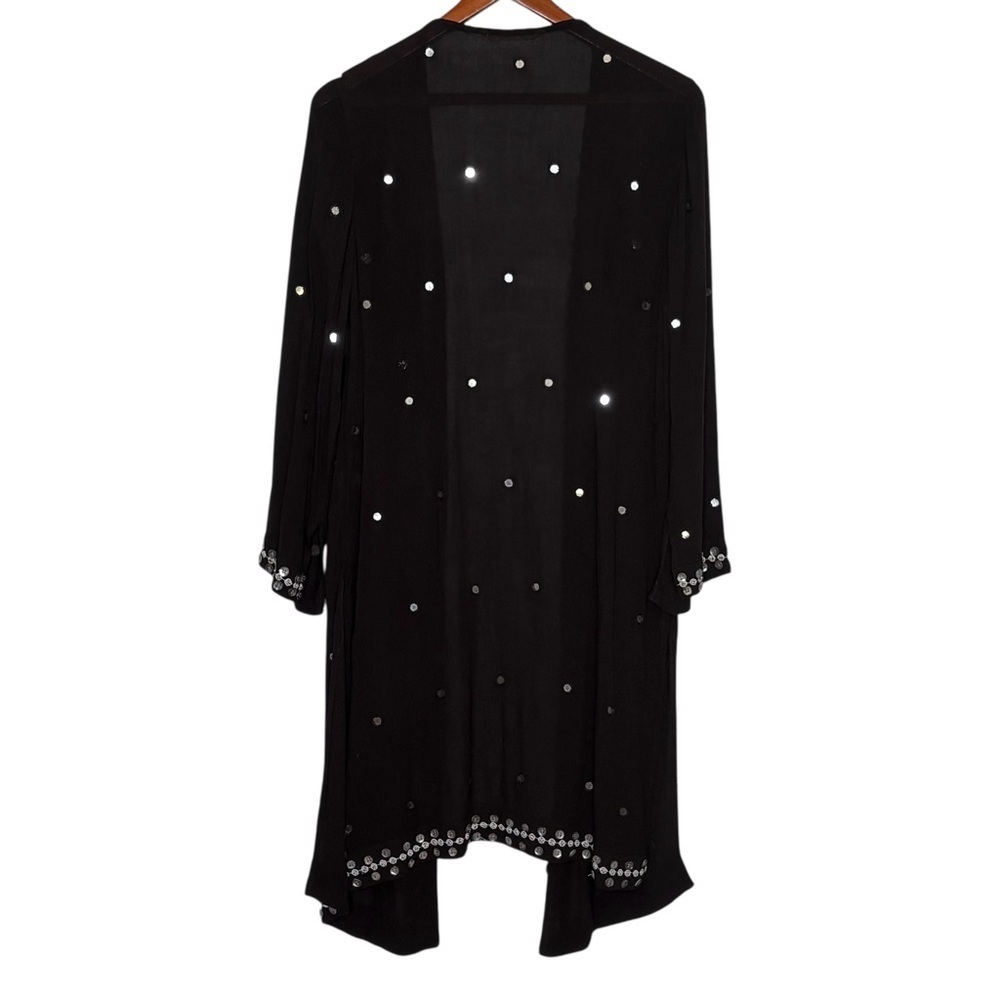 Soft Surroundings Embellished Duster Kimono M Black 3/4 Sleeve Split Cuff Open - Picture 7 of 13